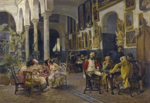 Conversation in a Sevillian courtyard